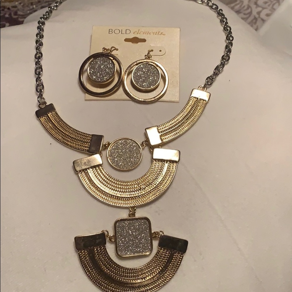 Women gold/silver tone ; necklace& earring